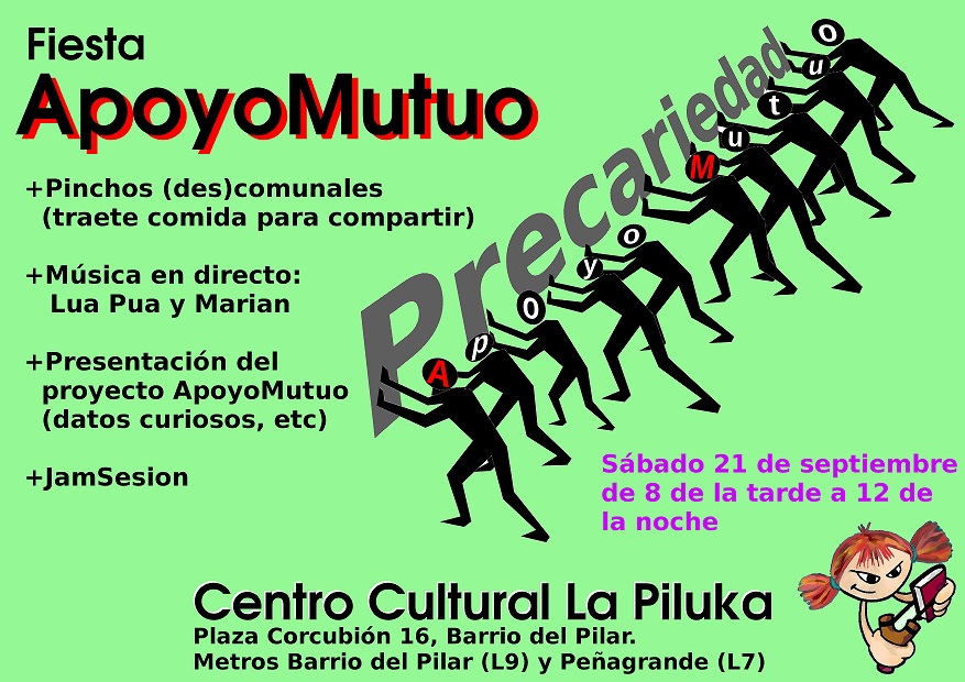 El SABADO 21 de Septiembre desde las 20:00 hasta las 24:00, tendremos la fiesta del proyecto ApoyoMutuo + Pinchos (des)comunales: cada un@ que aporte lo q pueda. + Cantautoras: Lua […]
