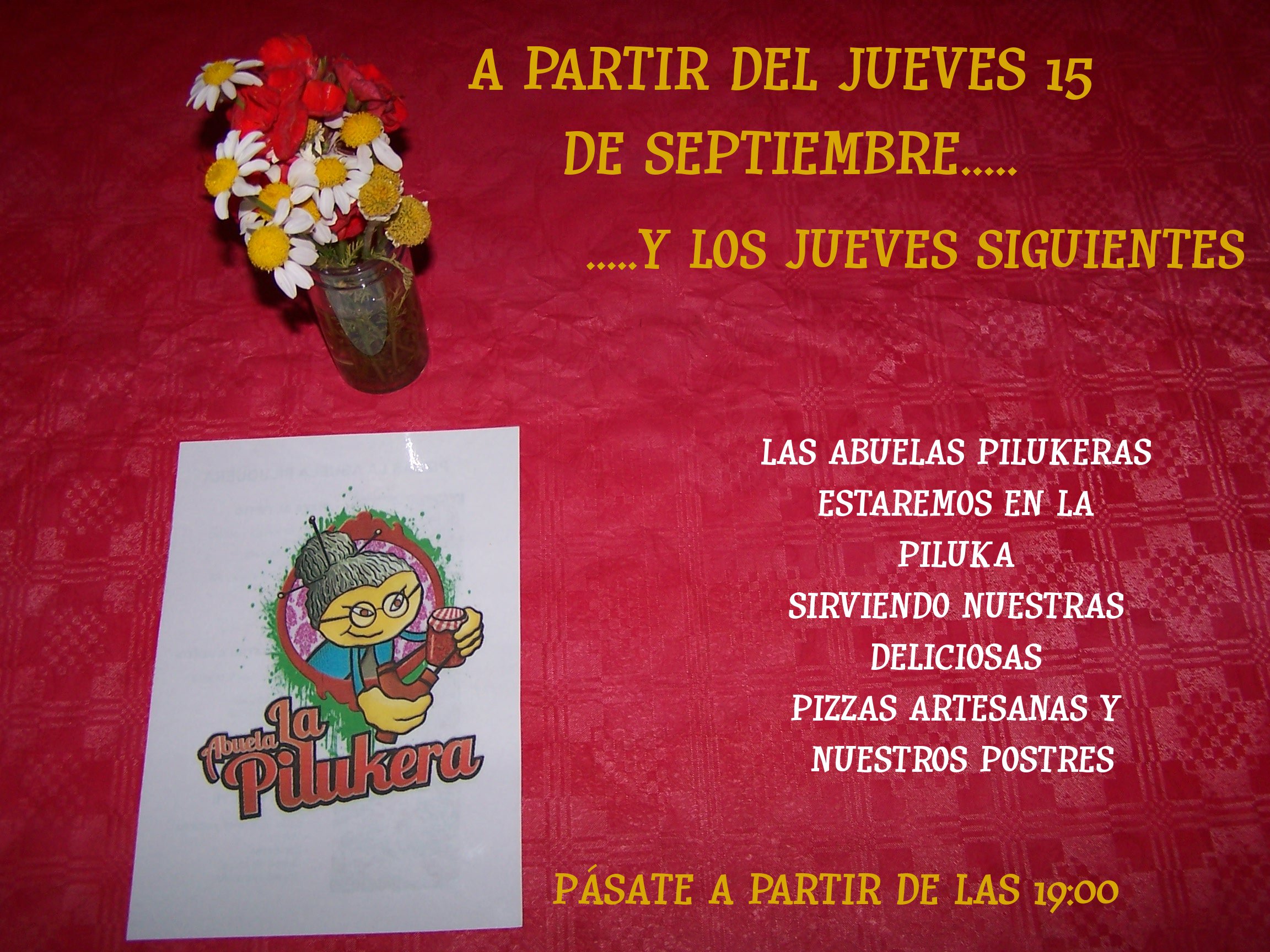 A partir de este jueves 15 de septiembre empieza la temporada de pizzas en la Piluka.   Ya sabéis que estaremos todos los jueves a partir de las 19:00 u […]