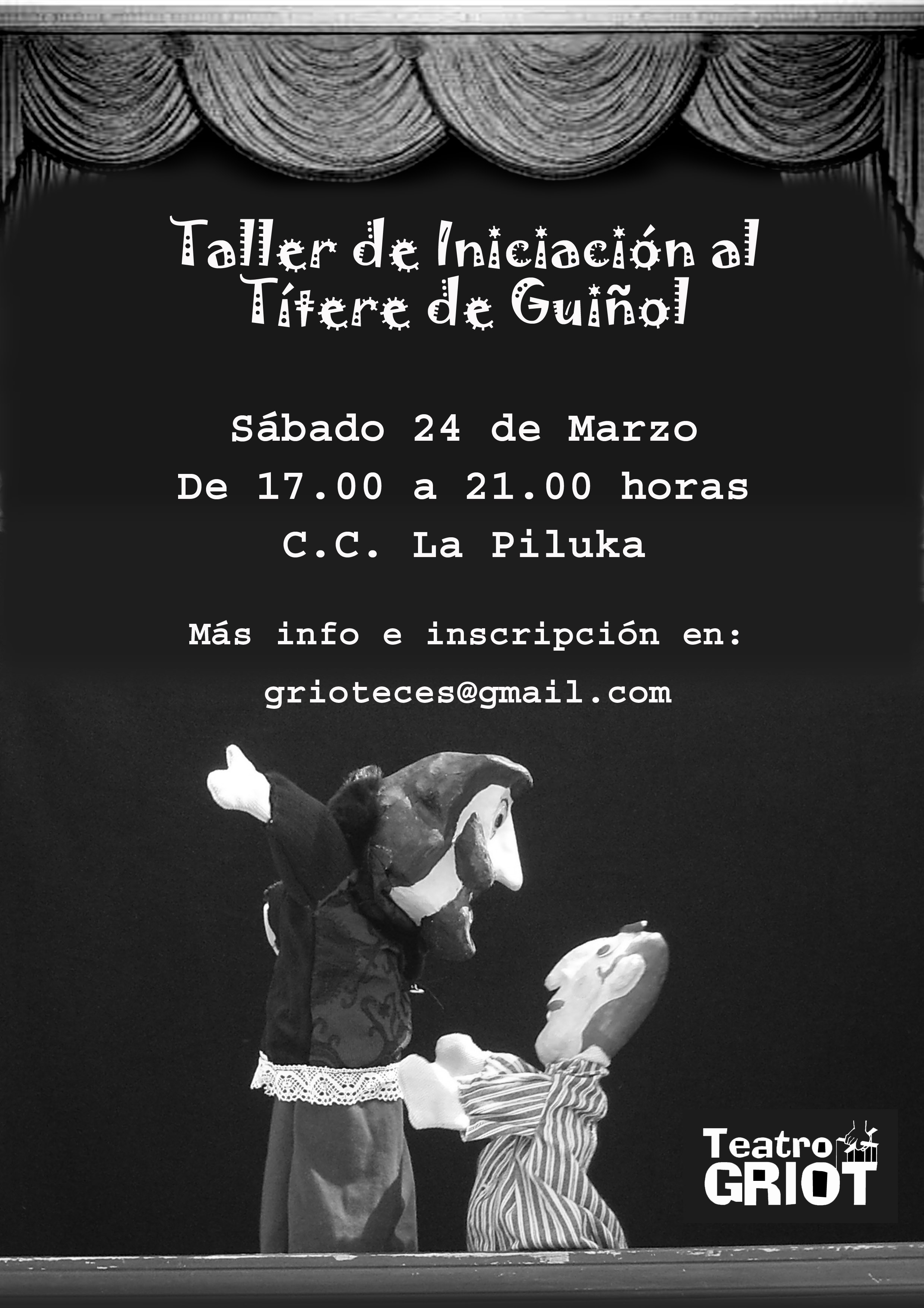 La idea de este taller es ofrecer una introducción al manejo del títere de guiñol a todas aquellas personas que tengan interés en utilizar esta técnica. Trabajeremos principalmente sobre la […]